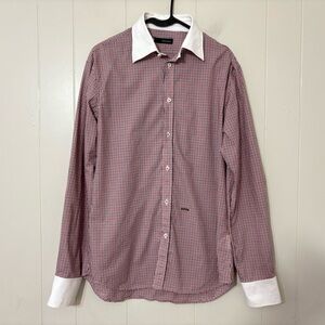 Dsquared2 Men’s Plaid Button-Down Shirt Red White Cotton Size 52